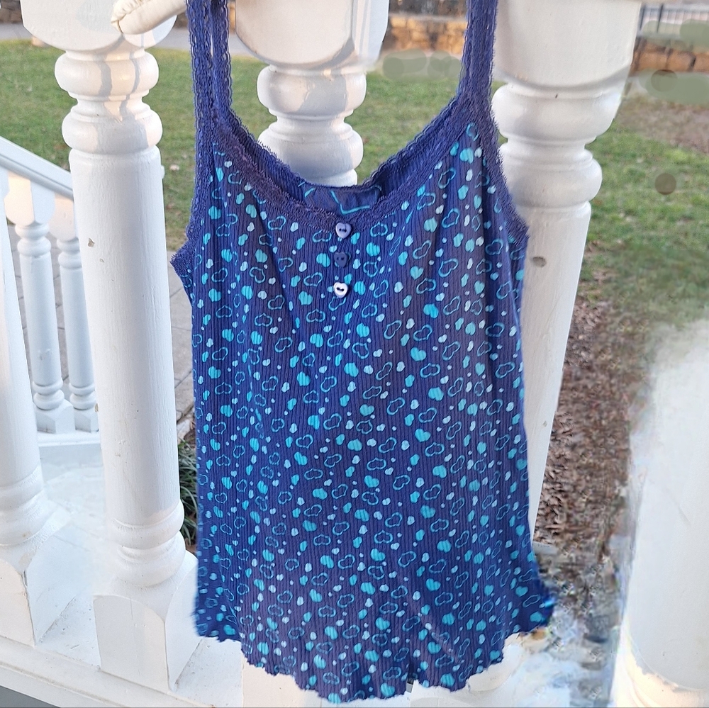 All Cotton Tank Top Lace Straps Heart Shape Buttons Small Cute Shirt 100% Natura